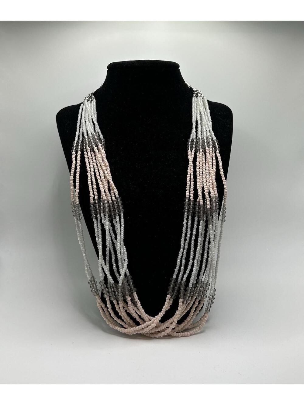 Christopher & Banks Long Mixed Seed Bead Necklace Pink, White Macaron (One Size)